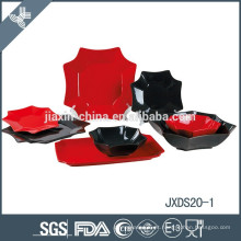 20pcs porcelana quadrado conjunto de jantar, conjunto de placa, vermelho e preto mix cor conjunto